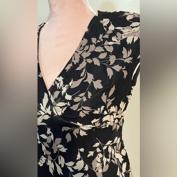 Jones New York Black Floral Baby Doll VTG   Silk Grudge Y2K Sheath Midi Dress 4 - Picture 6 of 15